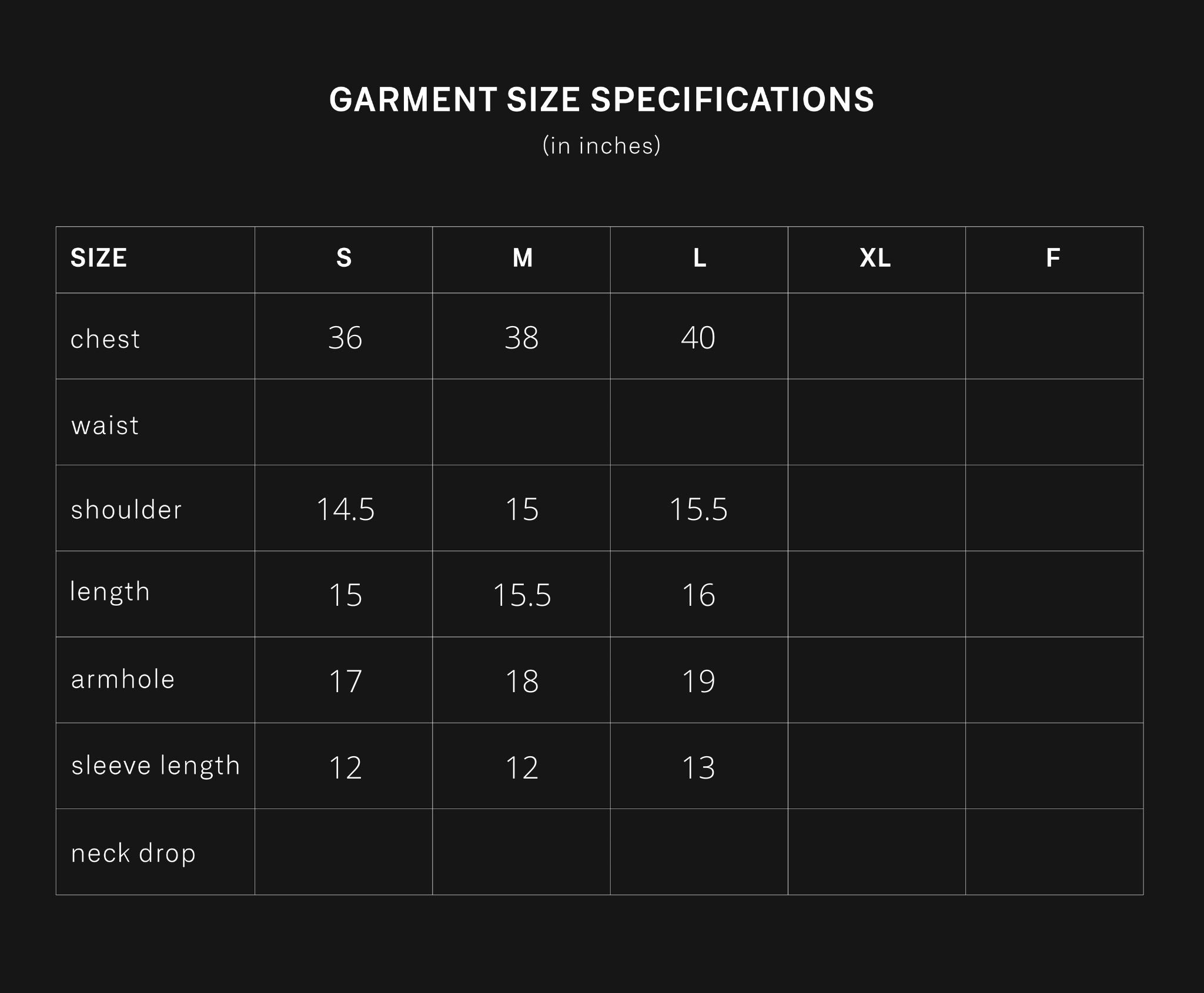 product size chart