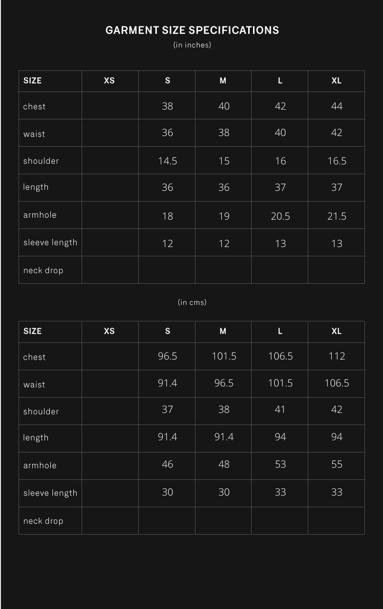 product size chart