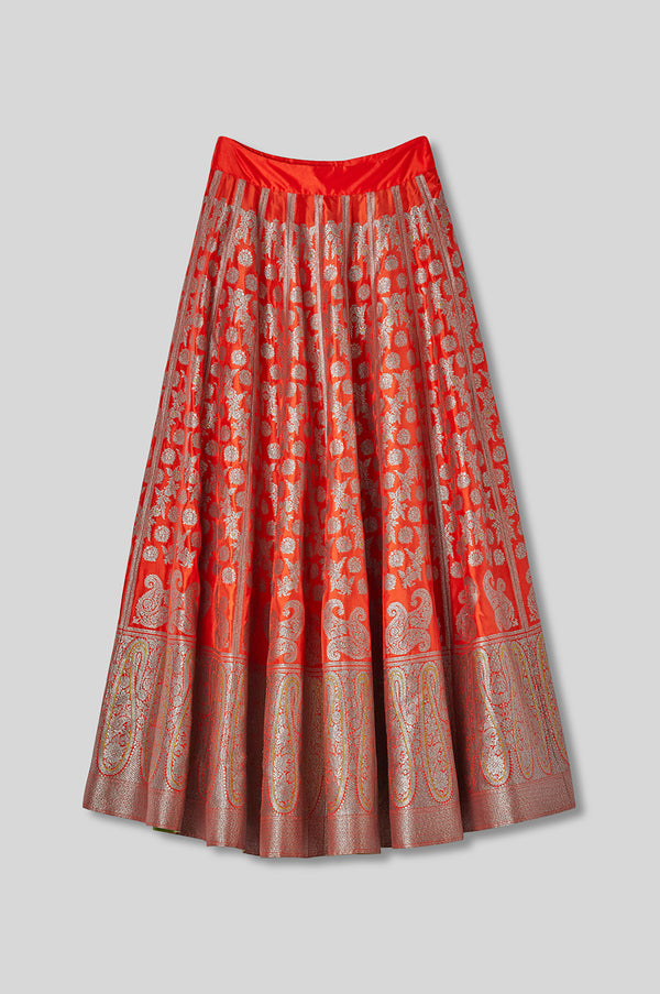 Handwoven Silk Engineered Brocade Lehenga