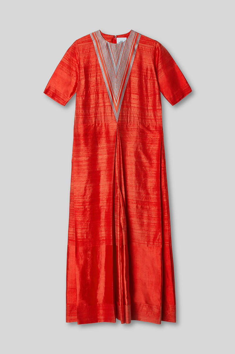 Handwoven Silk Jumpsuit with Brocade Detail