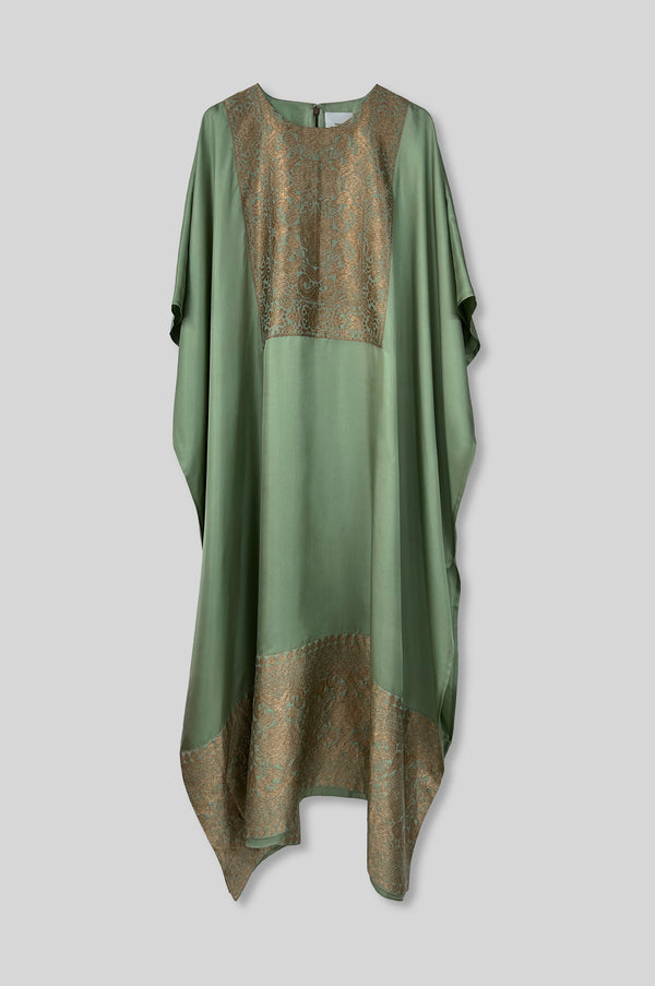 Silk Kaftan With Brocade Detail