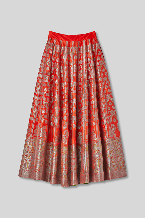 Handwoven Silk Engineered Brocade Lehenga