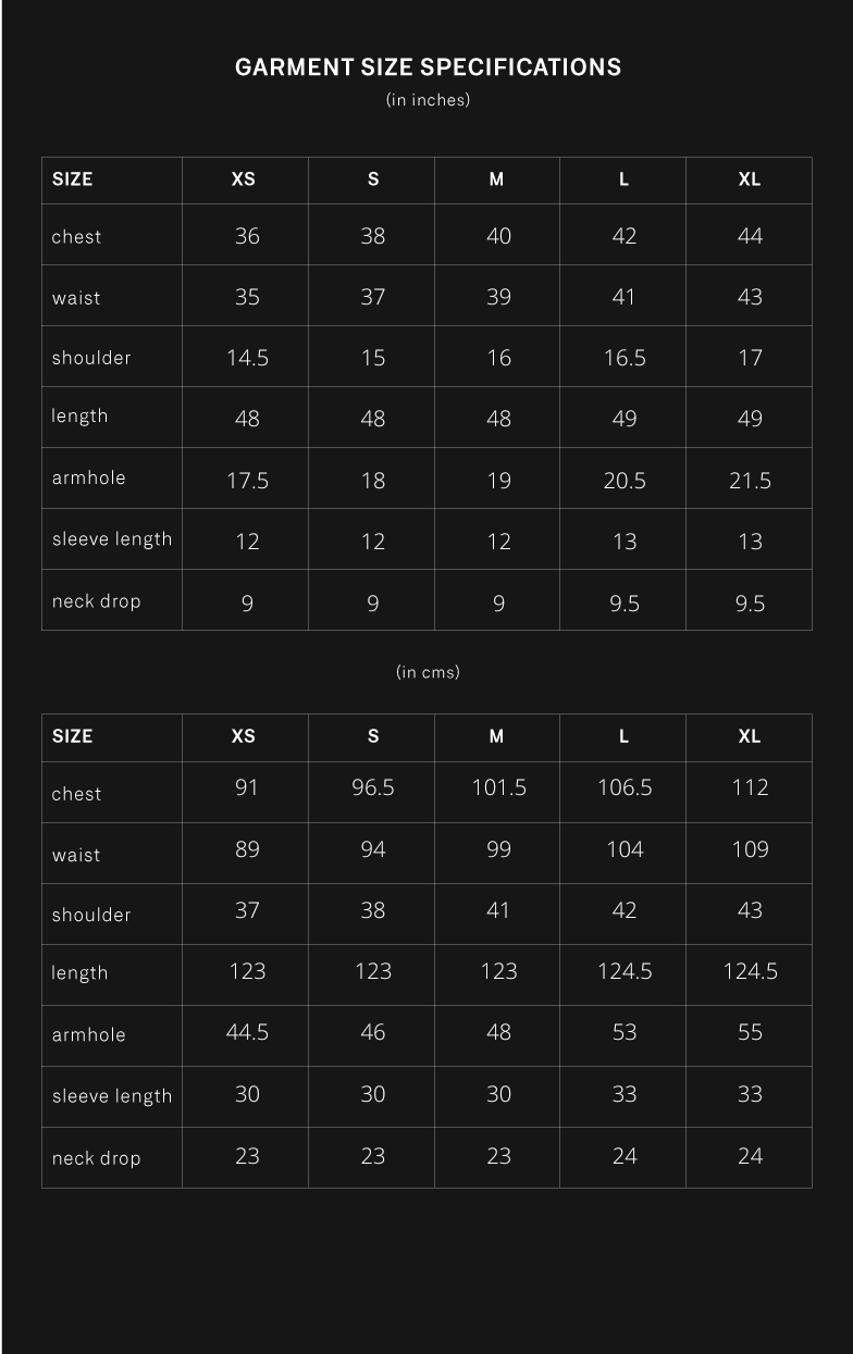 product size chart