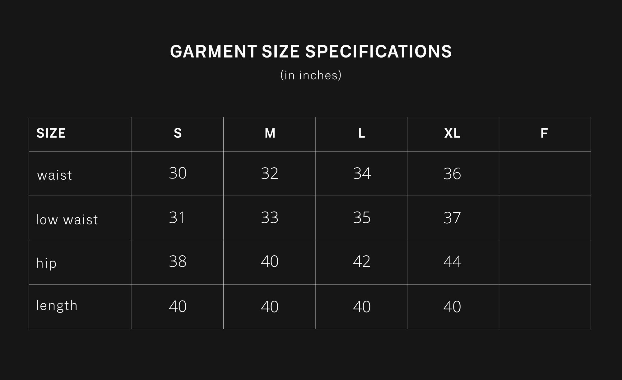 product size chart