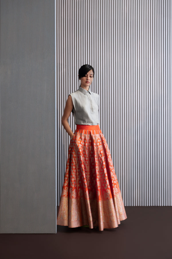 Handwoven Silk Engineered Brocade Lehenga