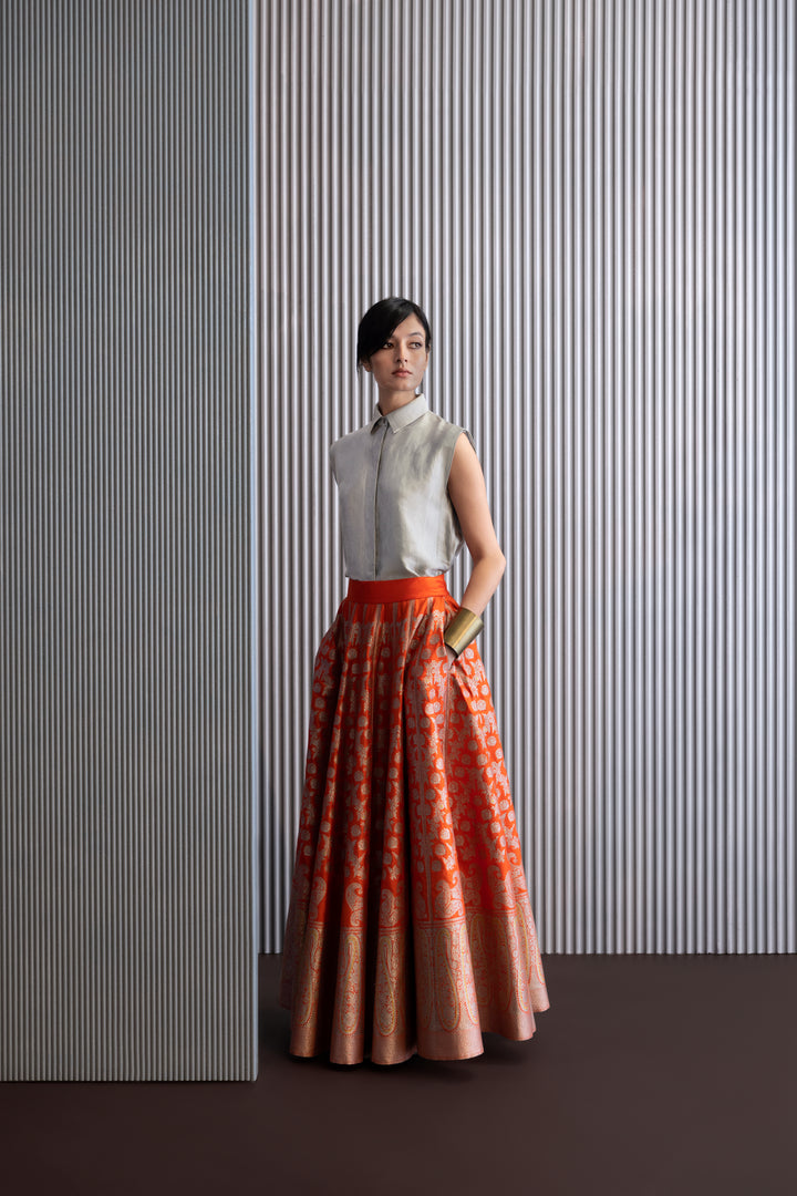 Handwoven Silk Engineered Brocade Lehenga