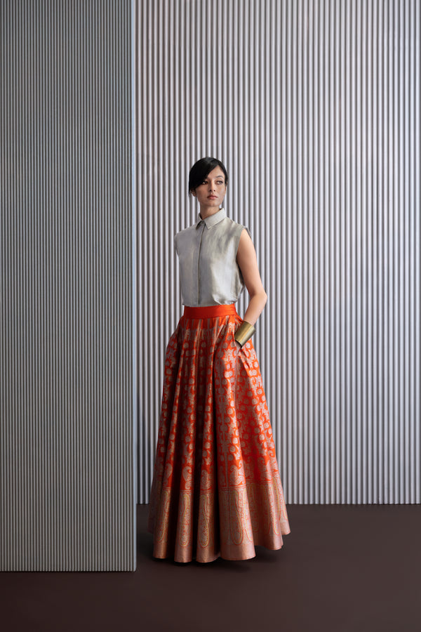 Handwoven Silk Engineered Brocade Lehenga