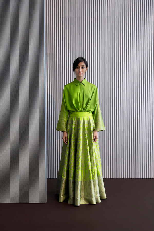 Handwoven Silk Engineered Brocade Lehenga