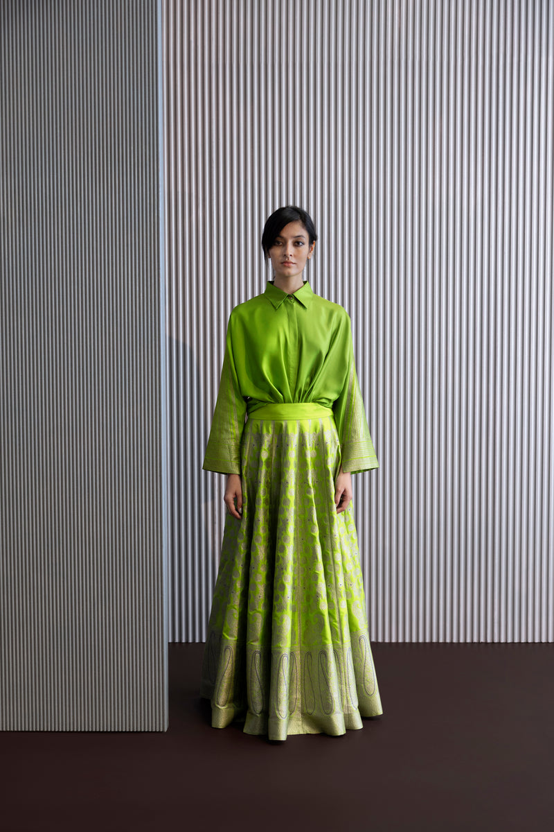 Handwoven Silk Engineered Brocade Lehenga