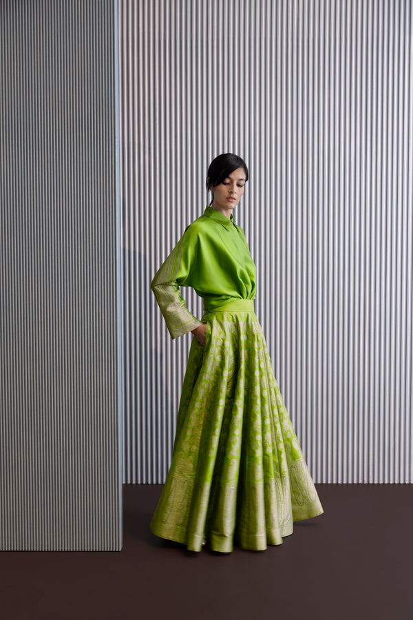 Handwoven Silk Engineered Brocade Lehenga