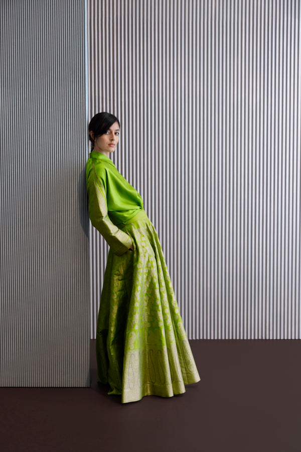 Handwoven Silk Engineered Brocade Lehenga