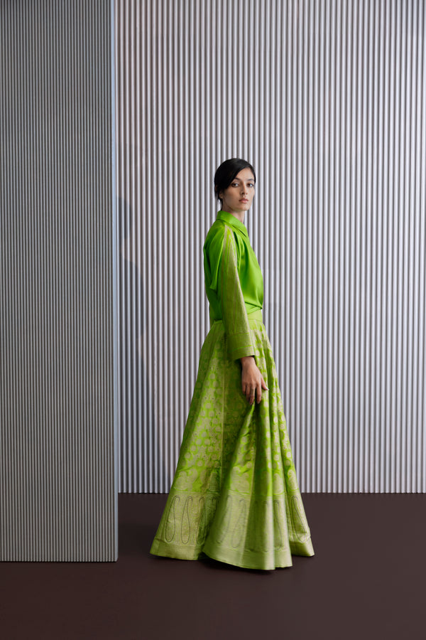 Handwoven Silk Engineered Brocade Lehenga