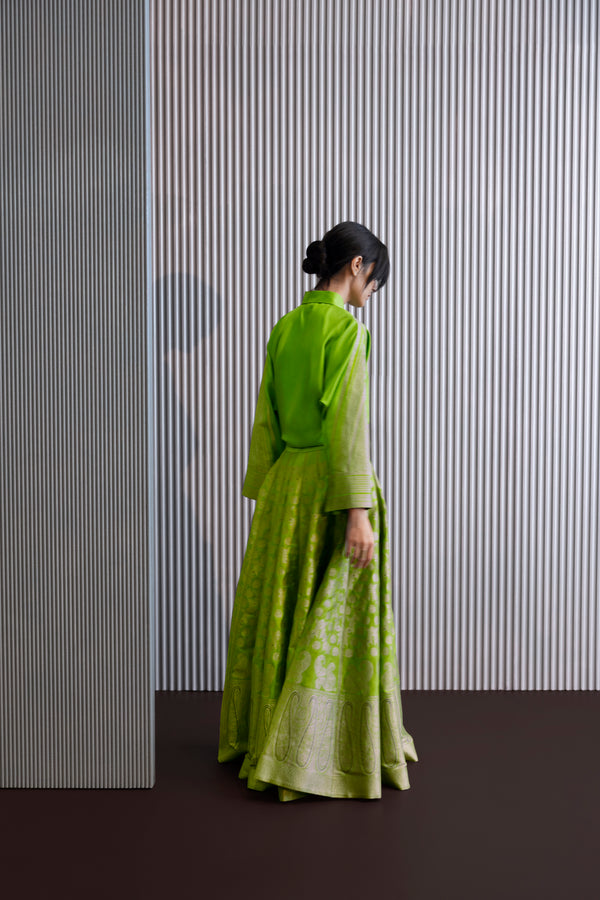 Handwoven Silk Engineered Brocade Lehenga