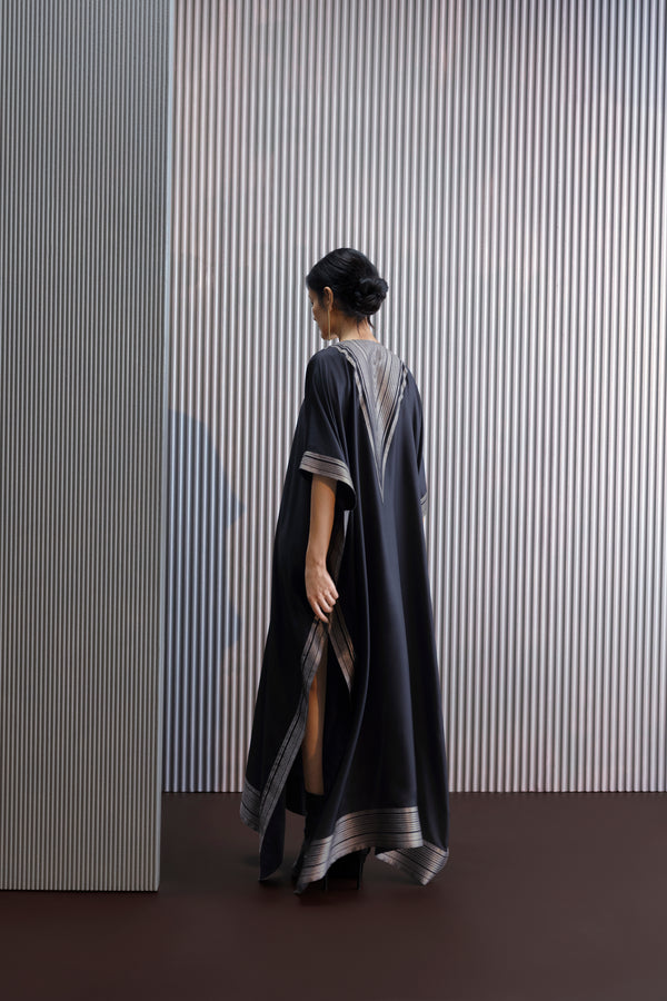 Silk Kaftan With Brocade Detail