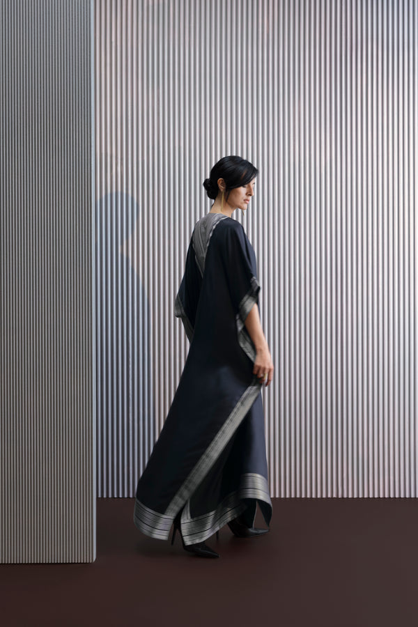 Silk Kaftan With Brocade Detail