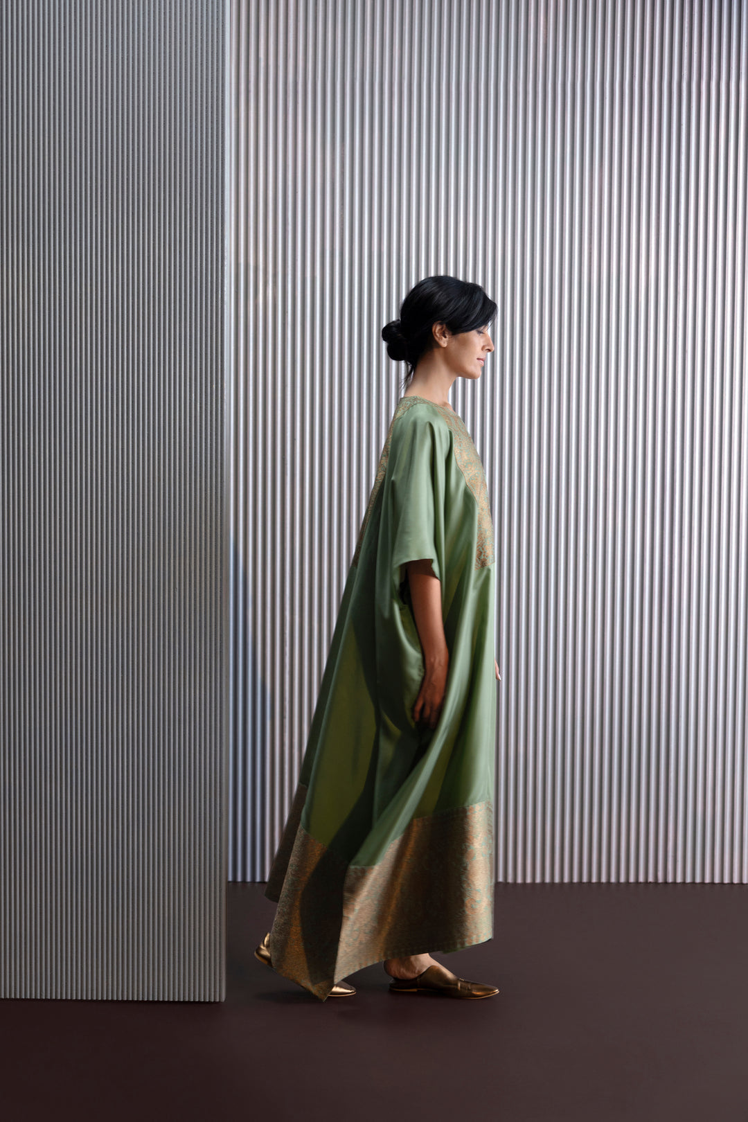 Silk Kaftan With Brocade Detail