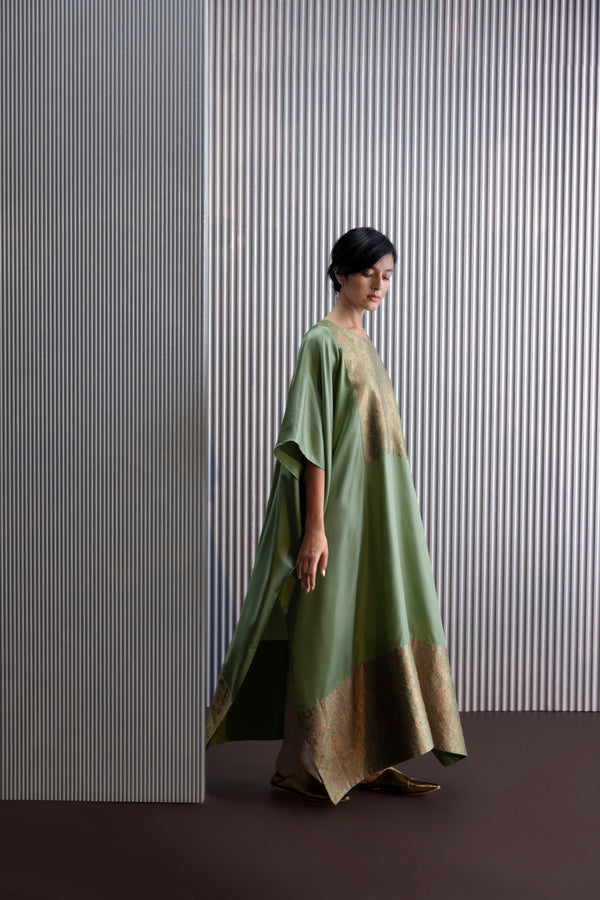 Silk Kaftan With Brocade Detail