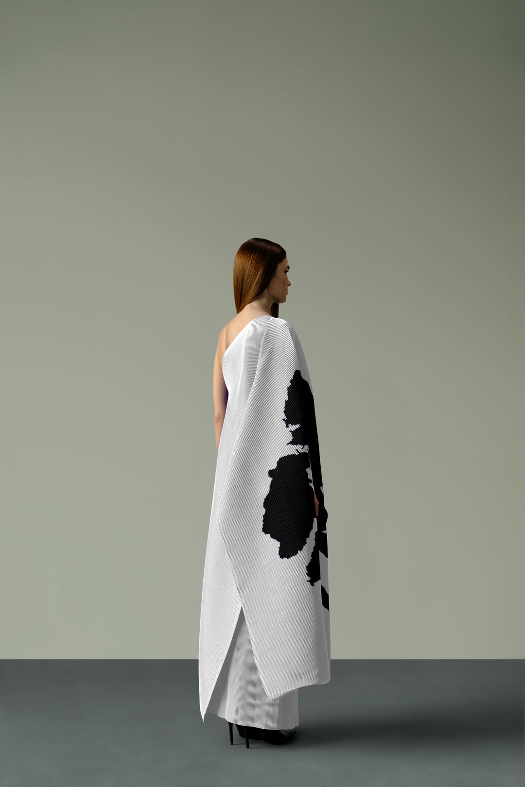 Pleated One-Shoulder Poncho