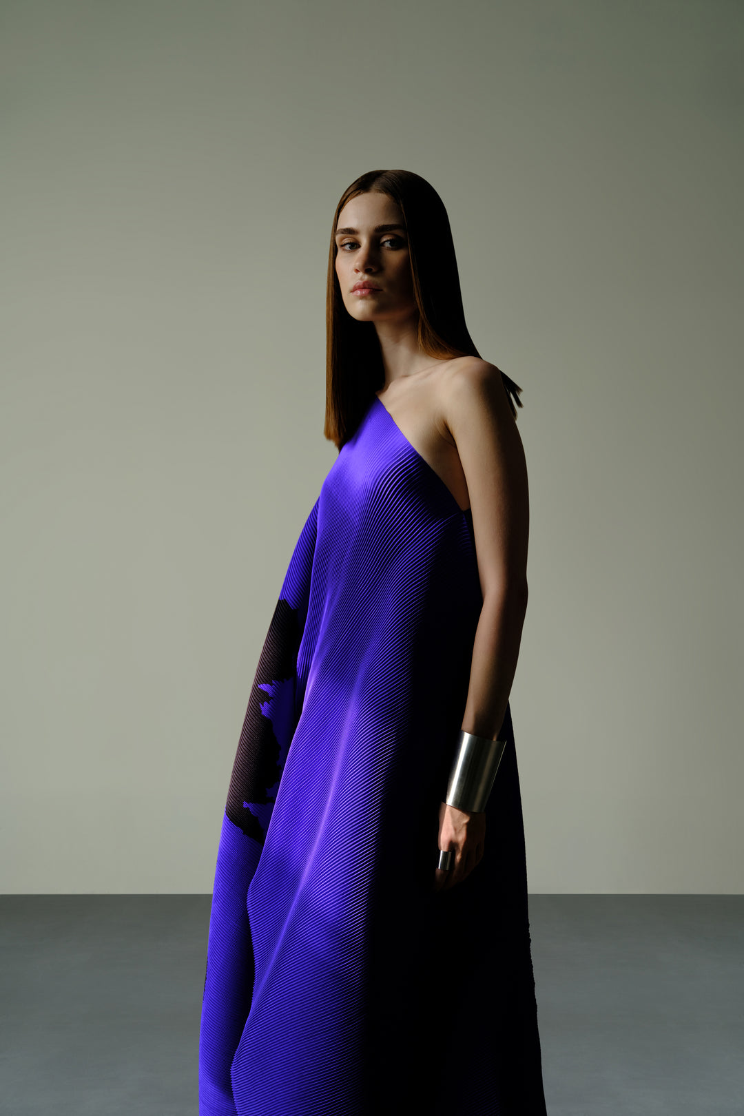 Pleated One-Shoulder Poncho