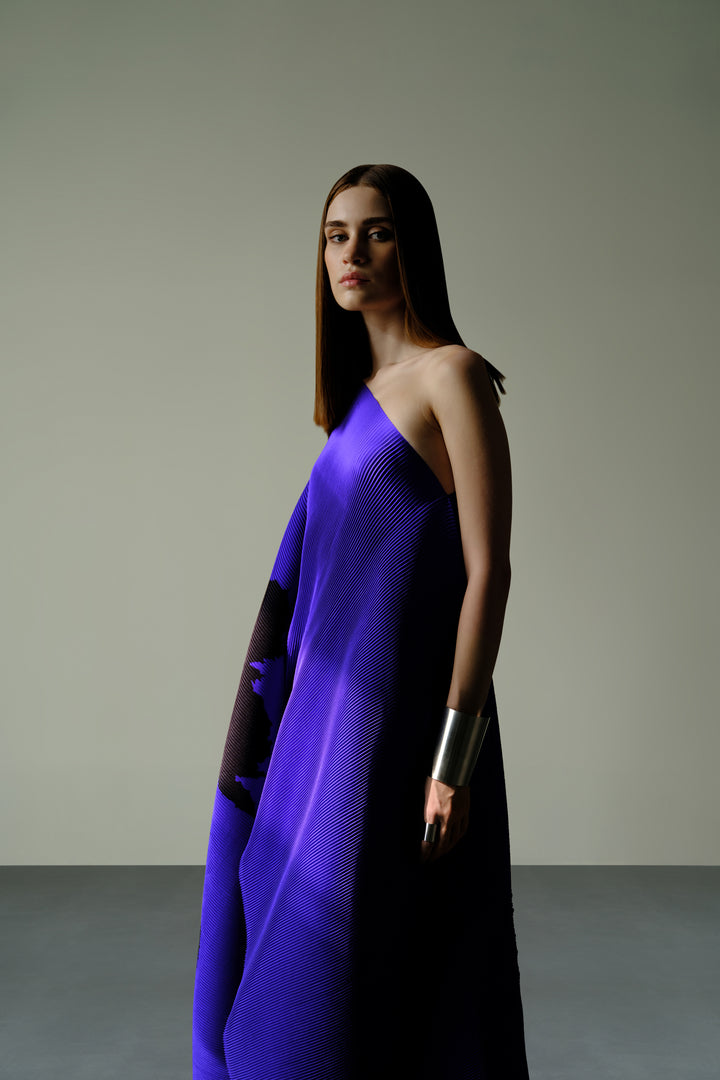 Pleated One-Shoulder Poncho