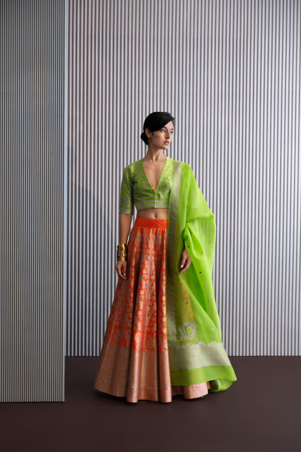 Handwoven Silk Brocade Lehenga Set