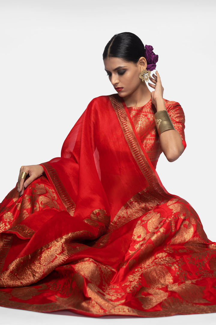 Handwoven Silk Organza Engineered Brocade Dupatta