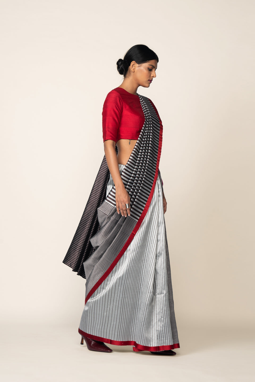 Reversible Silk Sari - Coffee + Grey