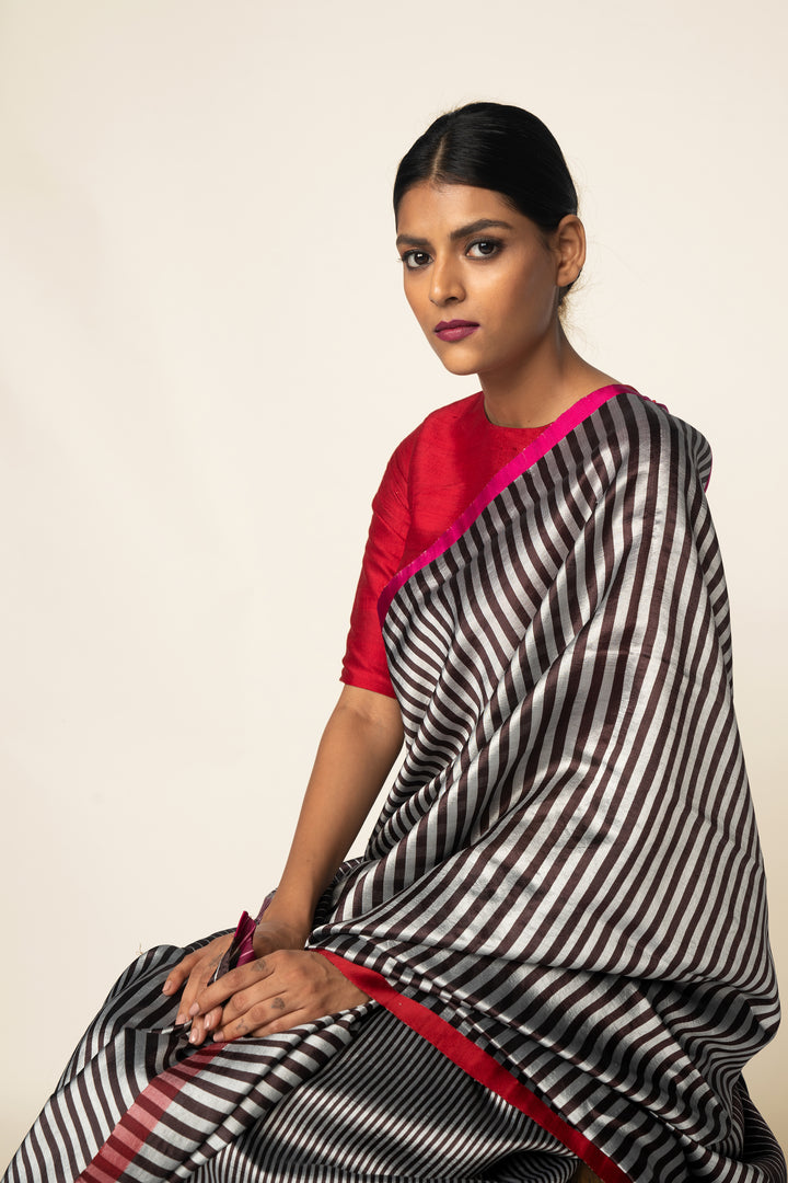 Reversible Silk Sari - Coffee + Grey